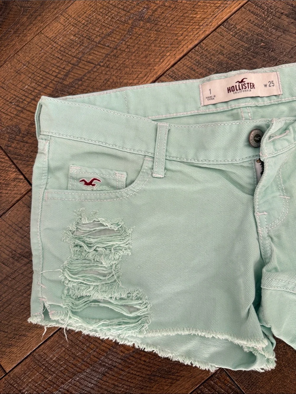 Y2K Hollister Mint Green Ripped Denim Short Shorts - Women